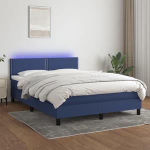 VidaXL Boxspring met matras en LED stof blauw 140x190 cm