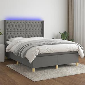 VidaXL Boxspring met matras en LED stof donkergrijs 140x190 cm