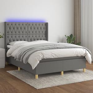 VidaXL Boxspring met matras en LED stof donkergrijs 140x200 cm