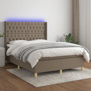 VidaXL Boxspring met matras en LED stof taupe 140x200 cm