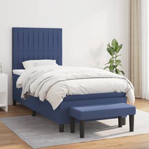 VidaXL Boxspring met matras stof blauw 90x190 cm