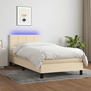 VidaXL Boxspring met matras en LED stof crèmekleurig 90x190 cm