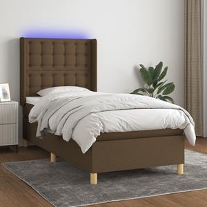 VidaXL Boxspring met matras en LED stof donkerbruin 90x190 cm