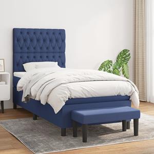 VidaXL Boxspring met matras stof blauw 90x190 cm