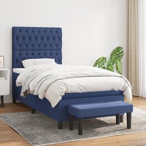 VidaXL Boxspring met matras stof blauw 90x200 cm