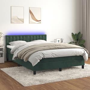 VidaXL Boxspring met matras en LED fluweel donkergroen 140x200 cm