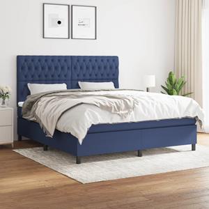 VidaXL Boxspring met matras stof blauw 180x200 cm