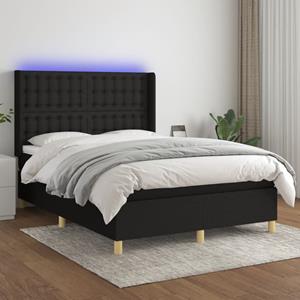 VidaXL Boxspring met matras en LED stof zwart 140x190 cm