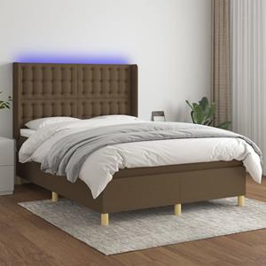 VidaXL Boxspring met matras en LED stof donkerbruin 140x190 cm