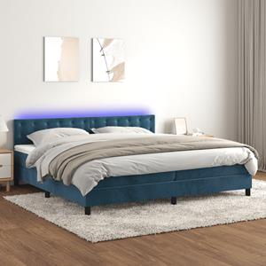 VidaXL Boxspring met matras en LED fluweel donkerblauw 200x200 cm