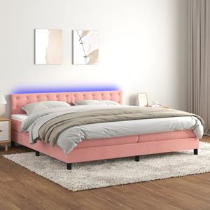 VidaXL Boxspring met matras en LED fluweel roze 200x200 cm