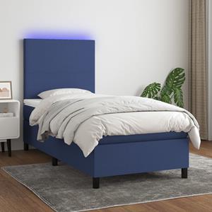 VidaXL Boxspring met matras en LED stof blauw 90x190 cm