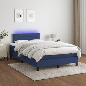 VidaXL Boxspring met matras en LED stof blauw 120x200 cm