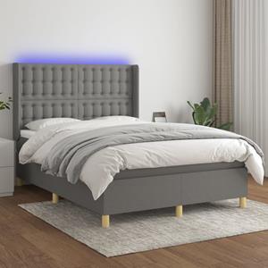 VidaXL Boxspring met matras en LED stof donkergrijs 140x200 cm