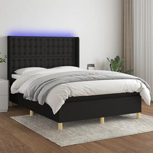 VidaXL Boxspring met matras en LED stof zwart 140x200 cm