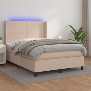 VidaXL Boxspring met matras en LED kunstleer cappuccinokleur 140x190cm