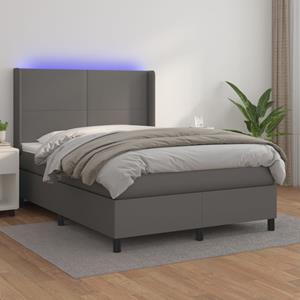 VidaXL Boxspring met matras en LED kunstleer grijs 140x200 cm