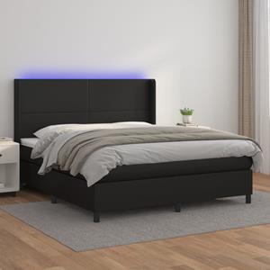 VidaXL Boxspring met matras en LED kunstleer zwart 160x200 cm