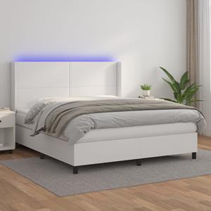 VidaXL Boxspring met matras en LED kunstleer wit 160x200 cm