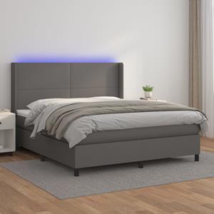 VidaXL Boxspring met matras en LED kunstleer grijs 160x200 cm