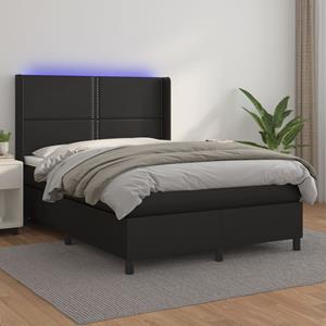 VidaXL Boxspring met matras en LED kunstleer zwart 140x190 cm