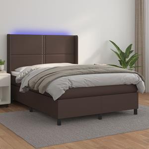 VidaXL Boxspring met matras en LED kunstleer bruin 140x190 cm