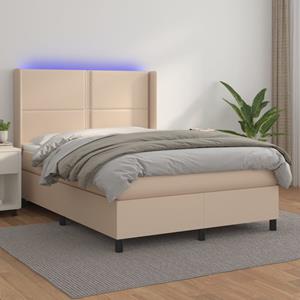 VidaXL Boxspring met matras en LED kunstleer cappuccinokleur 140x200cm