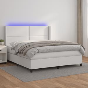 VidaXL Boxspring met matras en LED kunstleer wit 160x200 cm