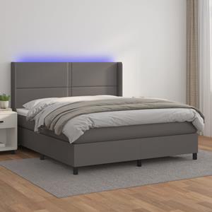 VidaXL Boxspring met matras en LED kunstleer grijs 160x200 cm