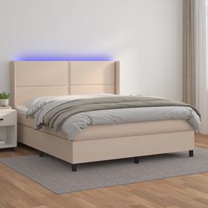 VidaXL Boxspring met matras en LED kunstleer cappuccinokleur 160x200cm