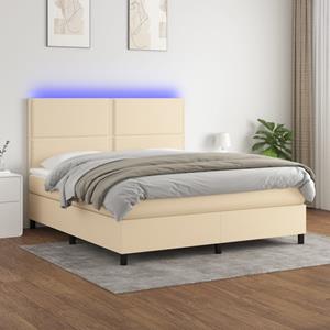 VidaXL Boxspring met matras en LED stof crèmekleurig 180x200 cm