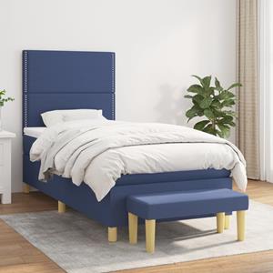 VidaXL Boxspring met matras stof blauw 90x190 cm