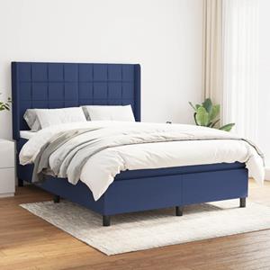 VidaXL Boxspring met matras stof blauw 140x190 cm