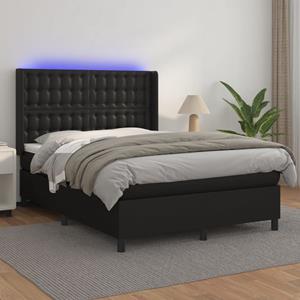 VidaXL Boxspring met matras en LED kunstleer zwart 140x190 cm