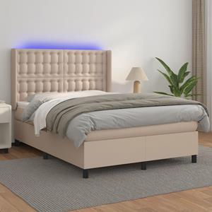 VidaXL Boxspring met matras en LED kunstleer cappuccinokleur 140x190cm