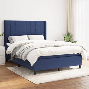 VidaXL Boxspring met matras stof blauw 140x200 cm