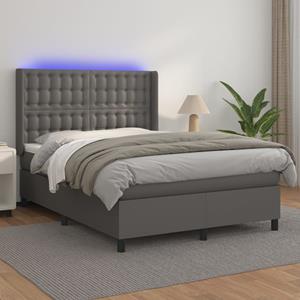 VidaXL Boxspring met matras en LED kunstleer grijs 140x200 cm