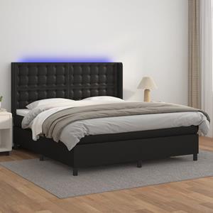 VidaXL Boxspring met matras en LED kunstleer zwart 160x200 cm