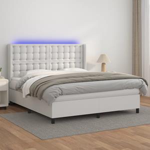 VidaXL Boxspring met matras en LED kunstleer wit 160x200 cm