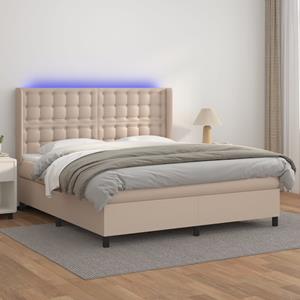 VidaXL Boxspring met matras en LED kunstleer cappuccinokleur 180x200cm