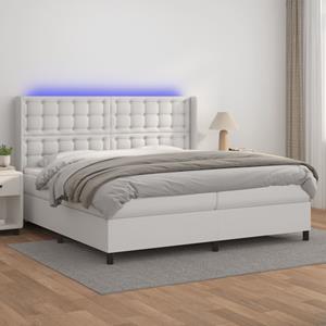 VidaXL Boxspring met matras en LED kunstleer wit 200x200 cm