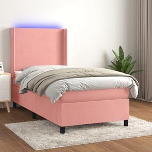 VidaXL Boxspring met matras en LED fluweel roze 80x200 cm