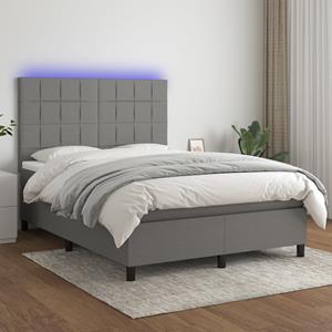 VidaXL Boxspring met matras en LED stof donkergrijs 140x190 cm