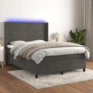 VidaXL Boxspring met matras en LED fluweel donkergrijs 140x190 cm