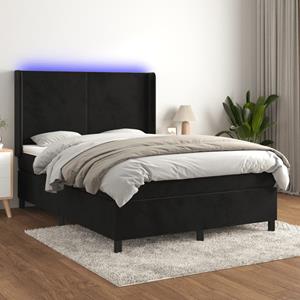 VidaXL Boxspring met matras en LED fluweel zwart 140x190 cm