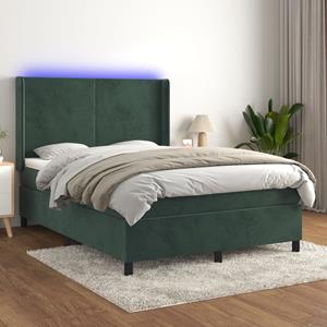 VidaXL Boxspring met matras en LED fluweel donkergroen 140x190 cm