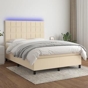 VidaXL Boxspring met matras en LED stof crèmekleurig 140x190 cm