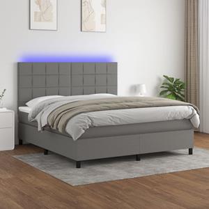 VidaXL Boxspring met matras en LED stof donkergrijs 160x200 cm