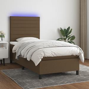 VidaXL Boxspring met matras en LED stof donkerbruin 90x190 cm