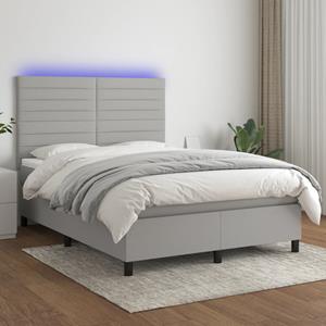 VidaXL Boxspring met matras en LED stof lichtgrijs 140x190 cm